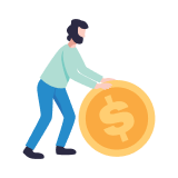 Illustration of a man pushing a coin